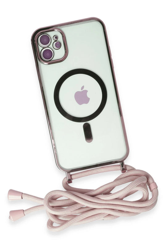 iPhone 11 Divo Lazer Askılı Magsafe Kapak Kılıf - Pembe 4