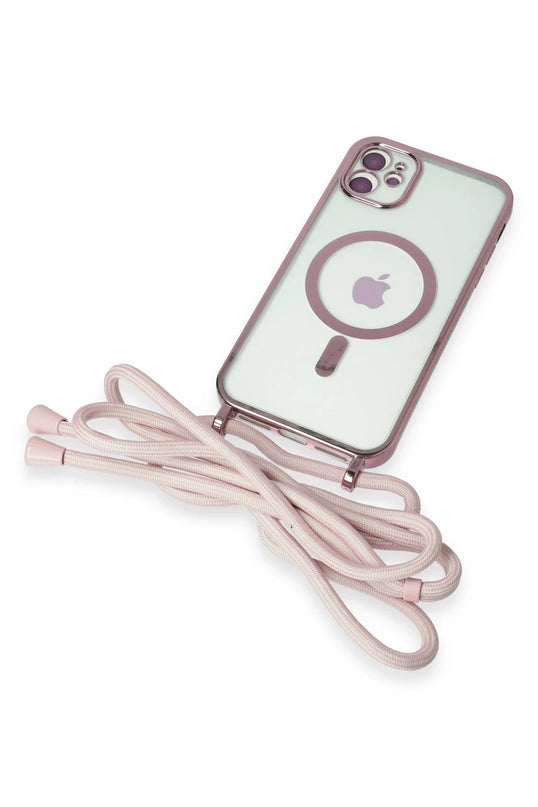 iPhone 11 Divo Lazer Askılı Magsafe Kapak Kılıf - Pembe 6