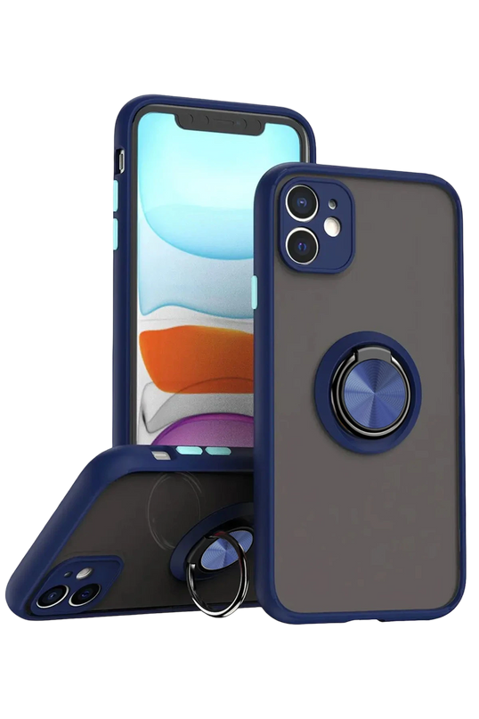iPhone 11 Montreal Yüzüklü Silikon Kapak Kılıf - Lacivert