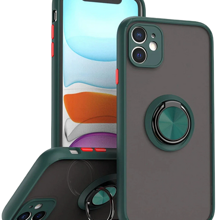 iPhone 11 Montreal Yüzüklü Silikon Kapak Kılıf - Yeşil