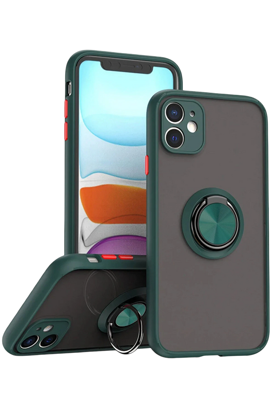 iPhone 11 Montreal Yüzüklü Silikon Kapak Kılıf - Yeşil