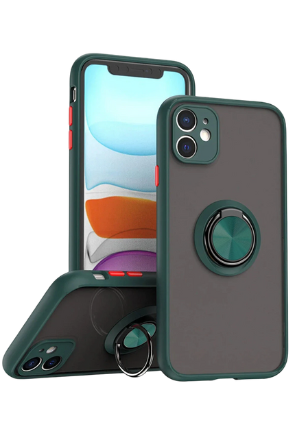 iPhone 11 Montreal Yüzüklü Silikon Kapak Kılıf - Yeşil