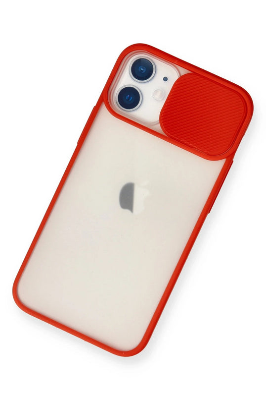 iPhone 11 Palm Buzlu Kamera Sürgülü Silikon Kılıf - Kırmızı 3