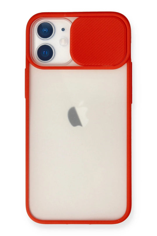 iPhone 11 Palm Buzlu Kamera Sürgülü Silikon Kılıf - Kırmızı