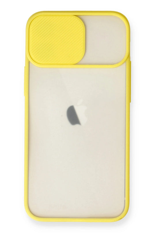 iPhone 11 Palm Buzlu Kamera Sürgülü Silikon Kılıf - Sarı 2