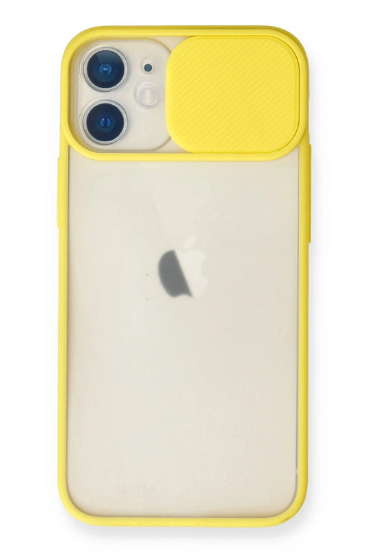 iPhone 11 Palm Buzlu Kamera Sürgülü Silikon Kılıf - Sarı