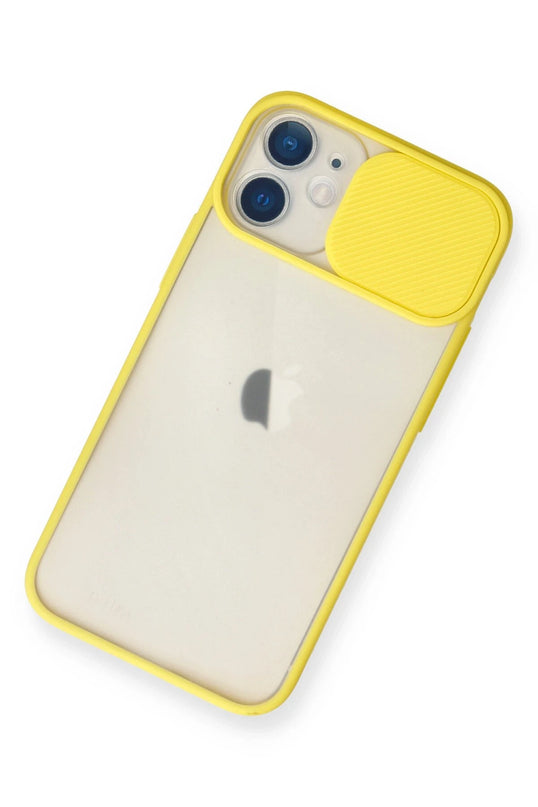 iPhone 11 Palm Buzlu Kamera Sürgülü Silikon Kılıf - Sarı 3