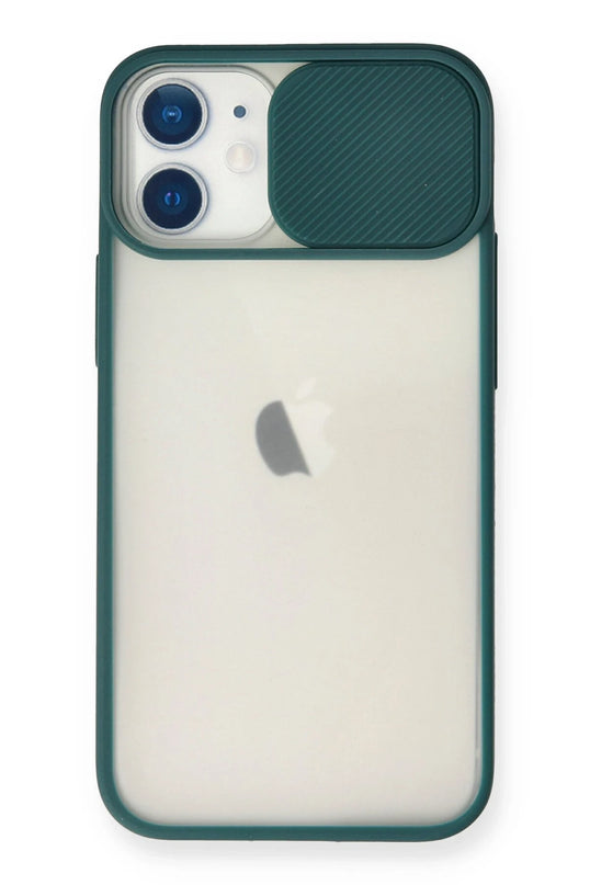 iPhone 11 Palm Buzlu Kamera Sürgülü Silikon Kılıf - Yeşil