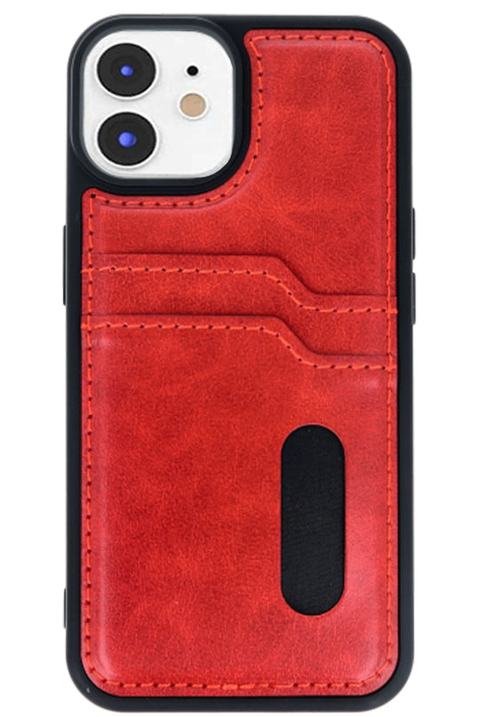 iPhone 11 Sara Kartvizitli Deri Kılıf - Kırmızı 2