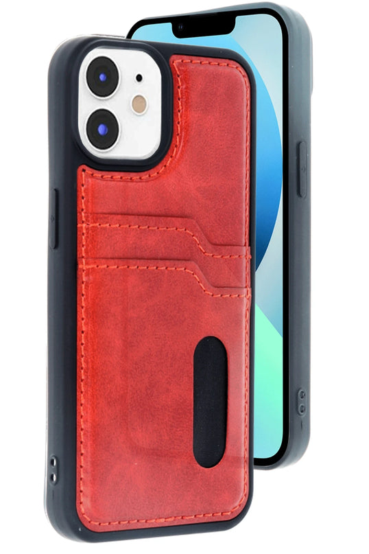 iPhone 11 Sara Kartvizitli Deri Kılıf - Kırmızı