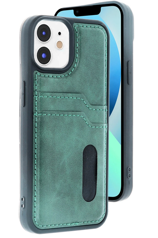 iPhone 11 Sara Kartvizitli Deri Kılıf - Koyu Yeşil