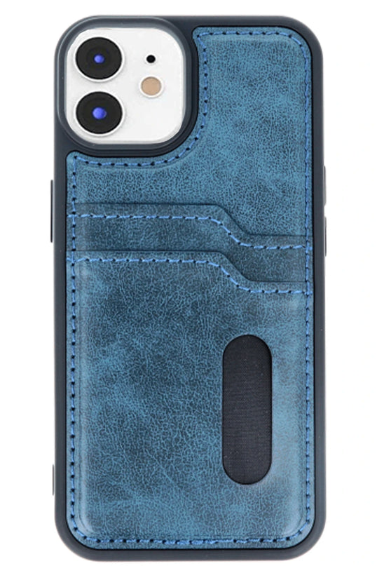 iPhone 11 Sara Kartvizitli Deri Kılıf - Lacivert 2