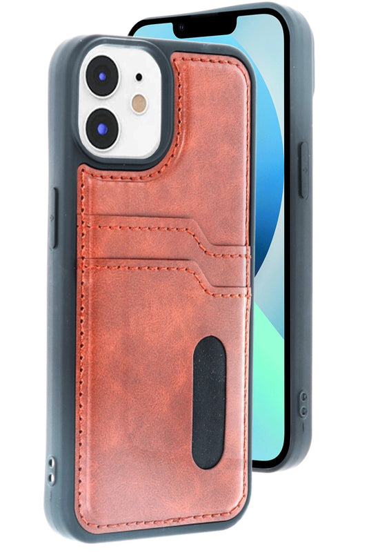 iPhone 11 Sara Kartvizitli Deri Kılıf - Taba