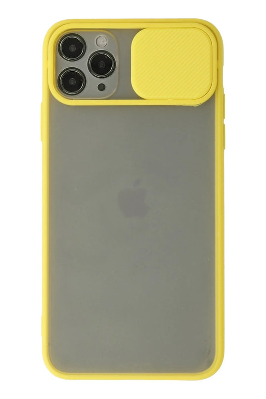 iPhone 11 Pro Palm Buzlu Kamera Sürgülü Silikon Kılıf - Sarı