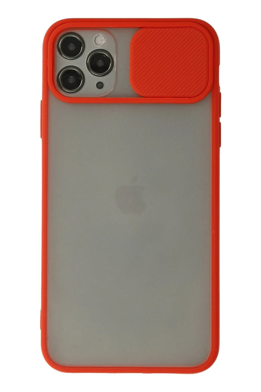 iPhone 11 Pro Max Palm Buzlu Kamera Sürgülü Silikon Kılıf - Kırmızı