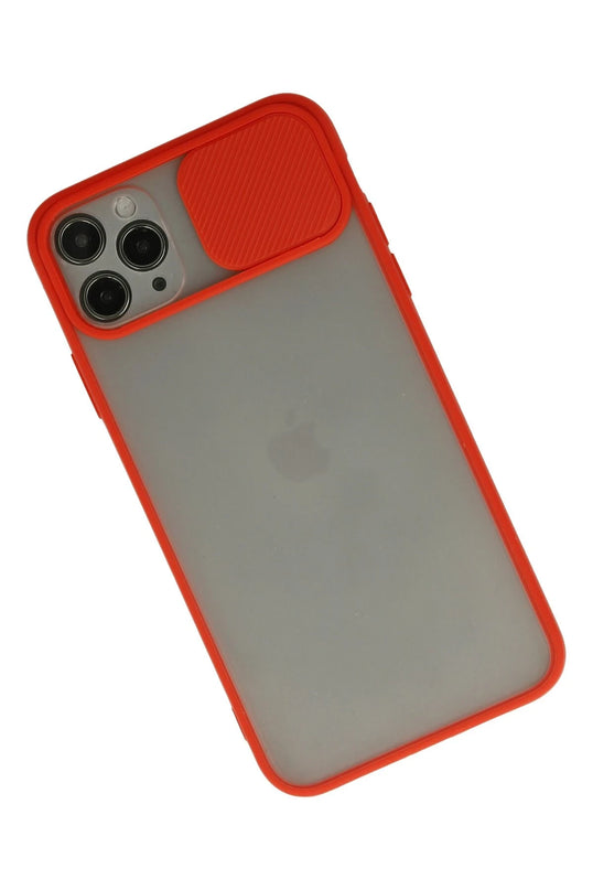 iPhone 11 Pro Max Palm Buzlu Kamera Sürgülü Silikon Kılıf - Kırmızı 2
