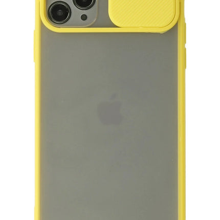 iPhone 11 Pro Max Palm Buzlu Kamera Sürgülü Silikon Kılıf - Sarı