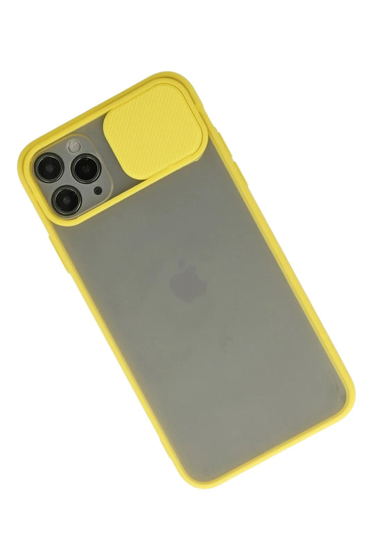 iPhone 11 Pro Max Palm Buzlu Kamera Sürgülü Silikon Kılıf - Sarı 2