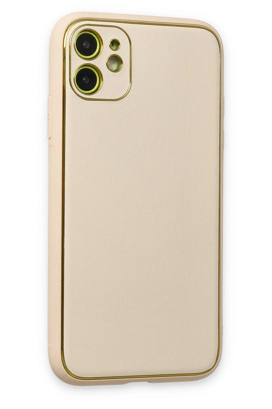 iPhone 12 Coco Deri Silikon Kapak Kılıf - Gold 2