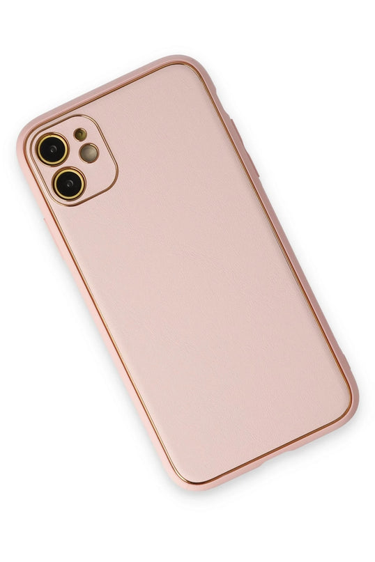 iPhone 12 Coco Deri Silikon Kapak Kılıf - Pudra 3