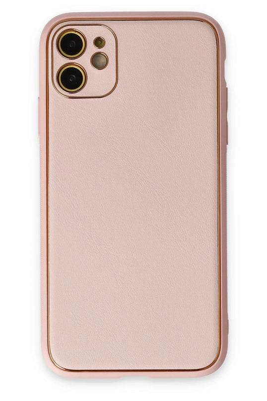 iPhone 12 Coco Deri Silikon Kapak Kılıf - Pudra