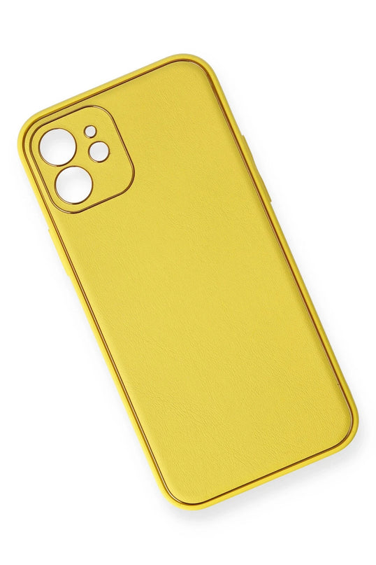 iPhone 12 Coco Deri Silikon Kapak Kılıf - Sarı 2