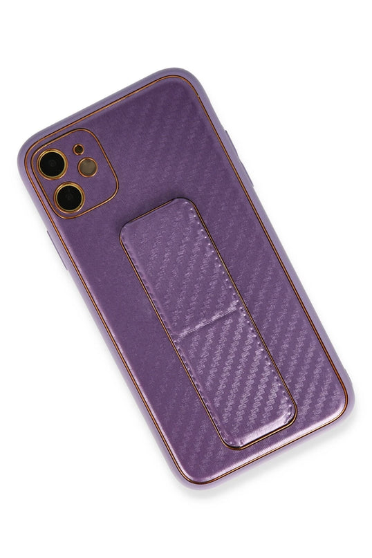 iPhone 12 Coco Karbon Standlı Kapak Kılıf - Mor 3