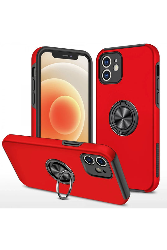 iPhone 12 Elit Yüzüklü Kapak Kılıf - Kırmızı