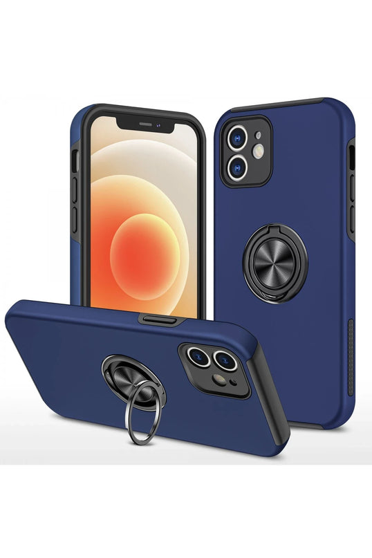 iPhone 12 Elit Yüzüklü Kapak Kılıf - Lacivert