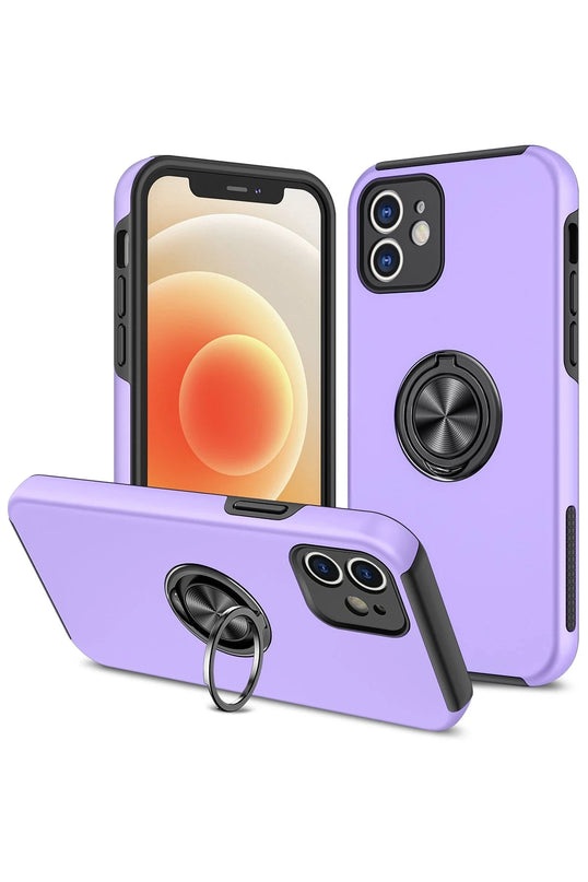 iPhone 12 Elit Yüzüklü Kapak Kılıf - Mor