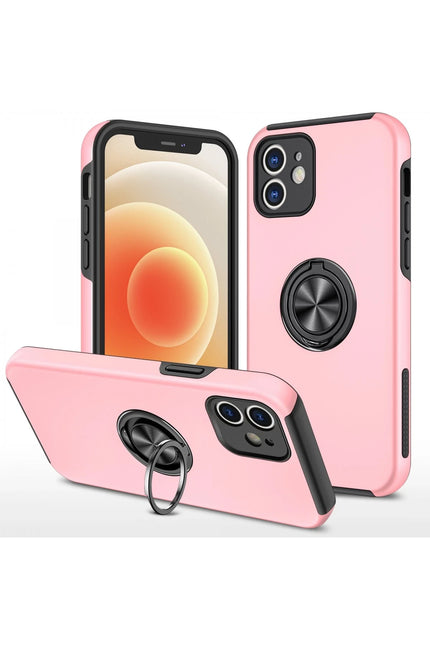 iPhone 12 Elit Yüzüklü Kapak Kılıf - Pembe