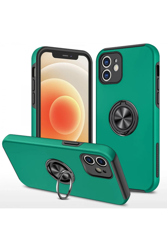 iPhone 12 Elit Yüzüklü Kapak Kılıf - Yeşil