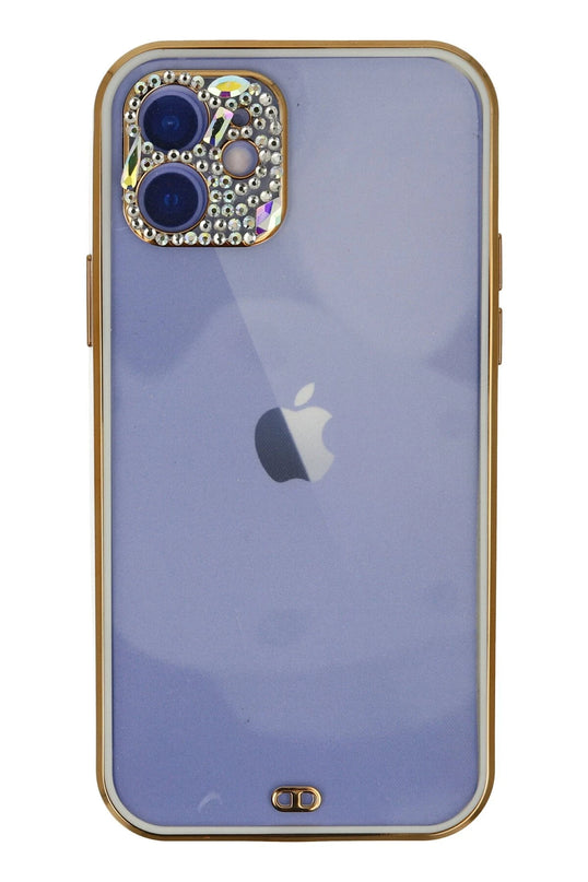 iPhone 12 Liva Taşlı Silikon Kılıf - Beyaz