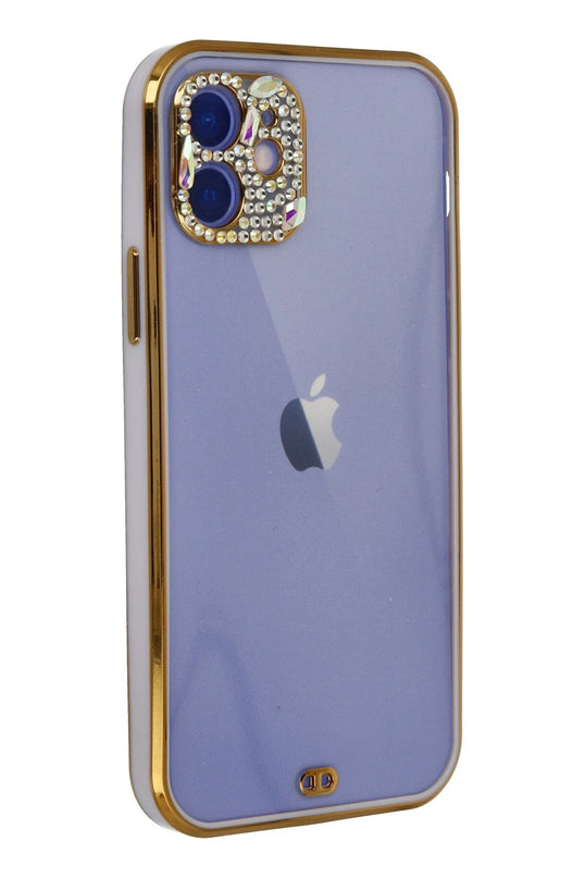 iPhone 12 Liva Taşlı Silikon Kılıf - Mor 3