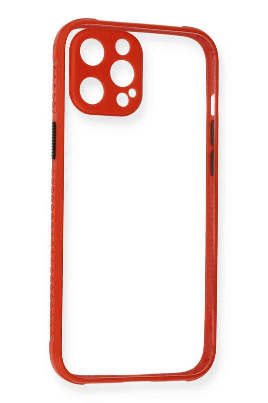 iPhone 12 Miami Şeffaf Silikon Kılıf - Kırmızı