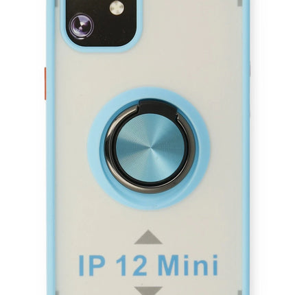 iPhone 12 Montreal Yüzüklü Silikon Kapak Kılıf - Buz Mavi