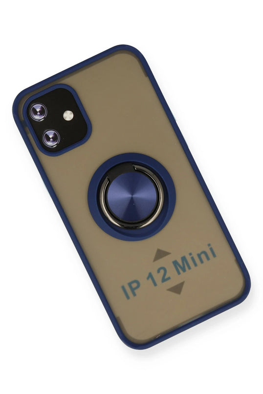 iPhone 12 Montreal Yüzüklü Silikon Kapak Kılıf - Lacivert 3