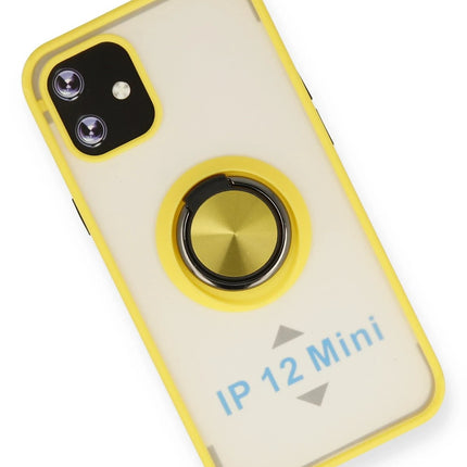 iPhone 12 Montreal Yüzüklü Silikon Kapak Kılıf - Sarı 3