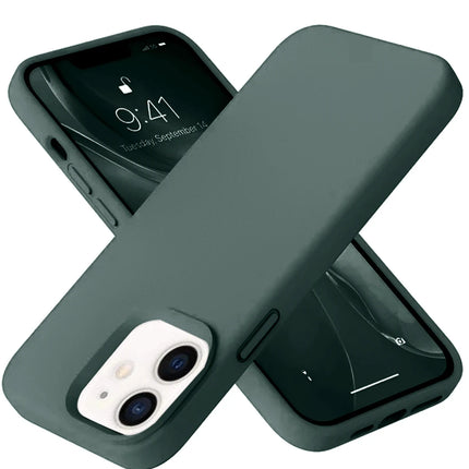iPhone 12 Nano içi Kadife Silikon Kılıf - Koyu Yeşil