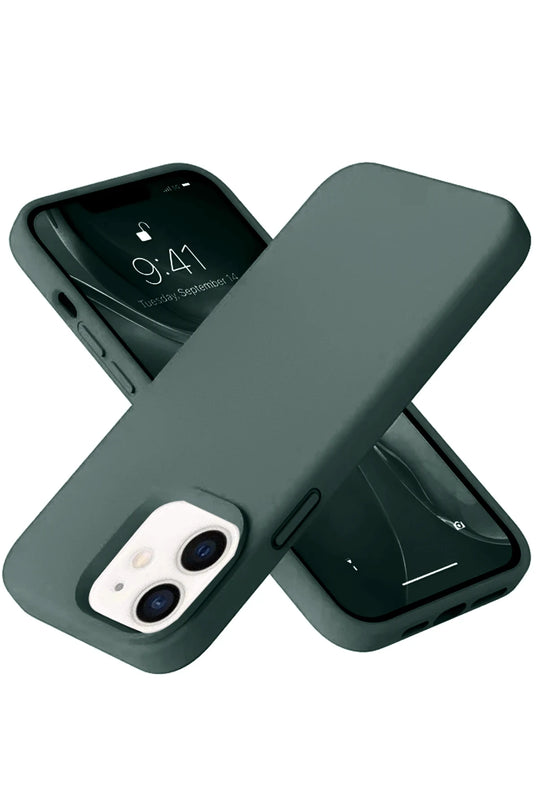 iPhone 12 Nano içi Kadife Silikon Kılıf - Koyu Yeşil