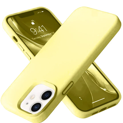 iPhone 12 Nano içi Kadife Silikon- Sarı Kılıf