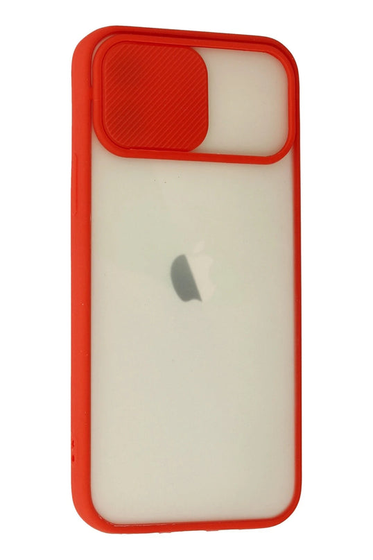 iPhone 12 Palm Buzlu Kamera Sürgülü Silikon Kılıf - Kırmızı 2