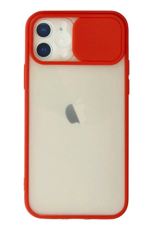 iPhone 12 Palm Buzlu Kamera Sürgülü Silikon Kılıf - Kırmızı