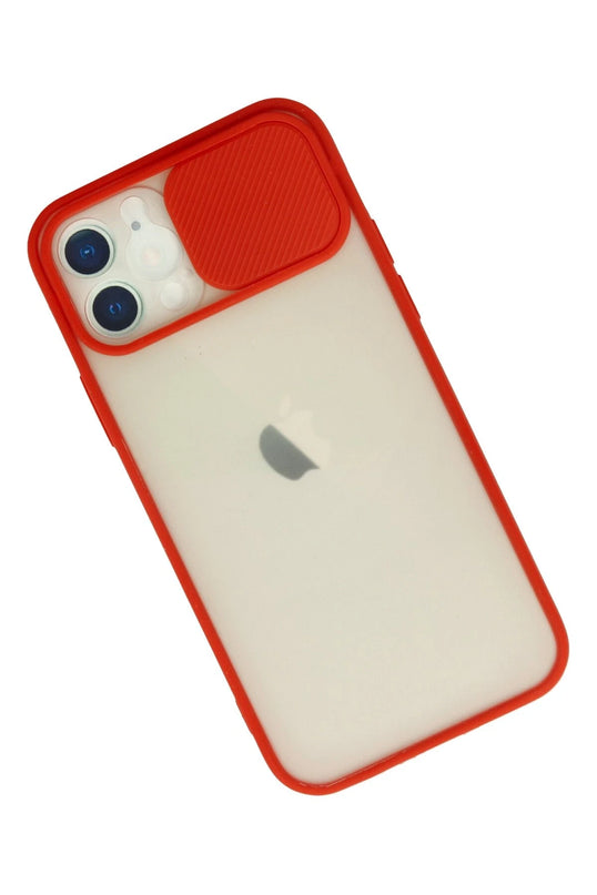iPhone 12 Palm Buzlu Kamera Sürgülü Silikon Kılıf - Kırmızı 3
