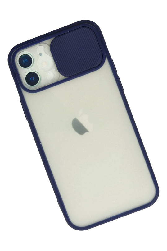 iPhone 12 Palm Buzlu Kamera Sürgülü Silikon Kılıf - Lacivert 3