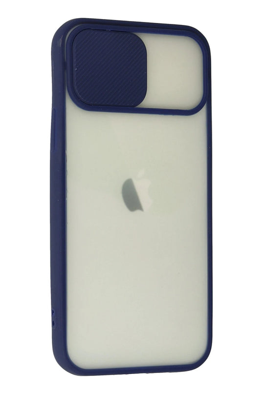 iPhone 12 Palm Buzlu Kamera Sürgülü Silikon Kılıf - Lacivert 2