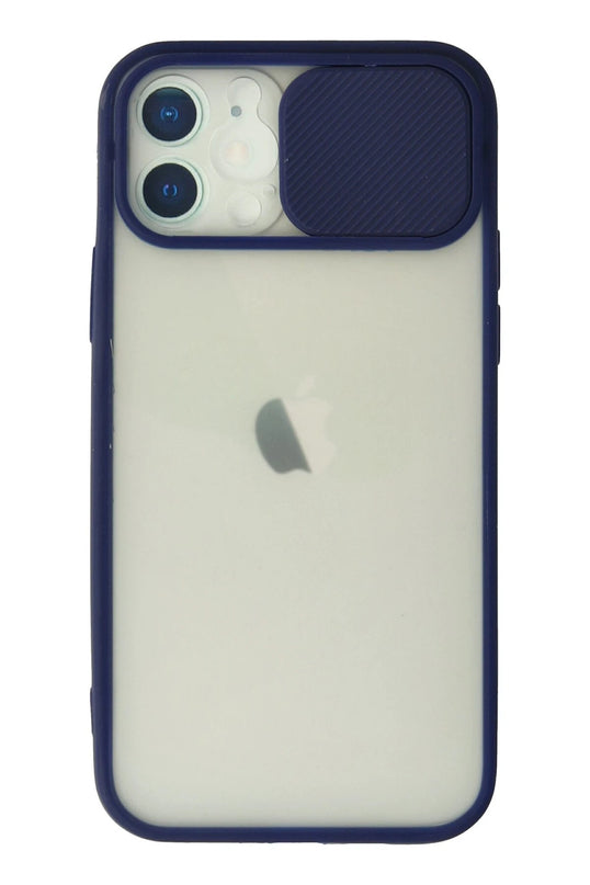 iPhone 12 Palm Buzlu Kamera Sürgülü Silikon Kılıf - Lacivert