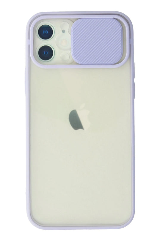 iPhone 12 Palm Buzlu Kamera Sürgülü Silikon Kılıf - Lila