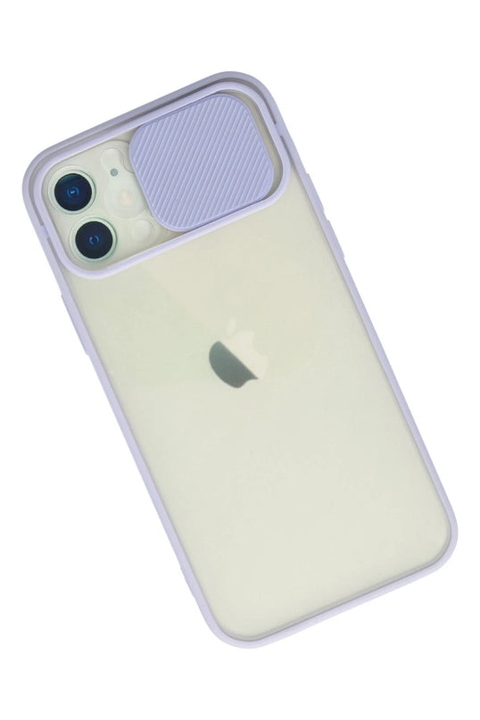 iPhone 12 Palm Buzlu Kamera Sürgülü Silikon Kılıf - Lila 2