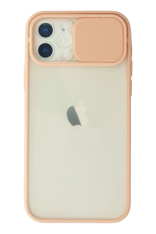 iPhone 12 Palm Buzlu Kamera Sürgülü Silikon Kılıf - Pembe